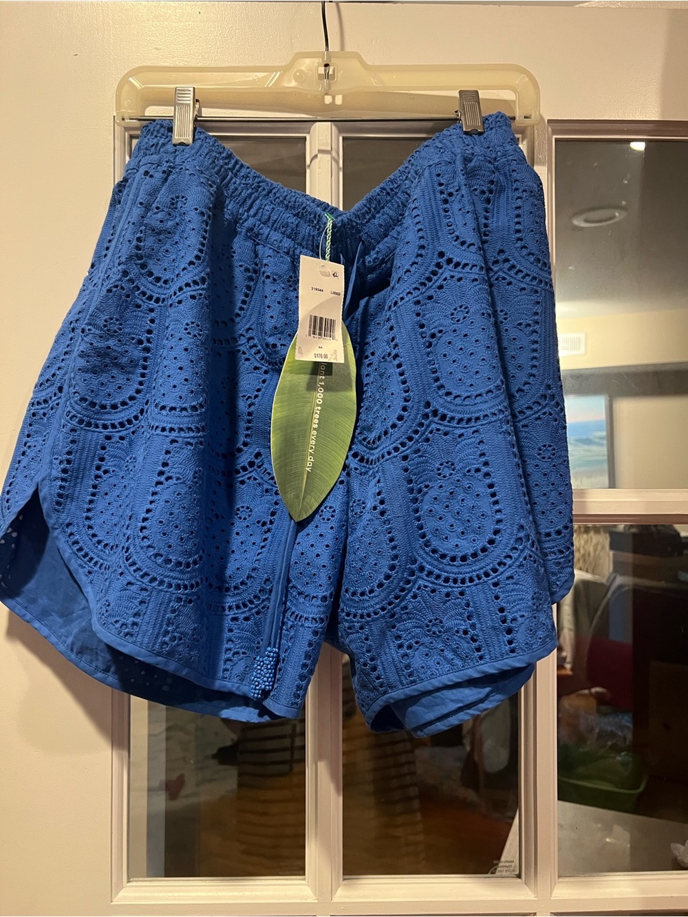 Women's High-Waist Blue Eyelet Shorts